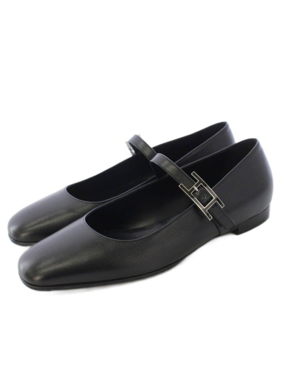 Hermes Jane Hapi Buckle Pumps Low Heels Leather Black